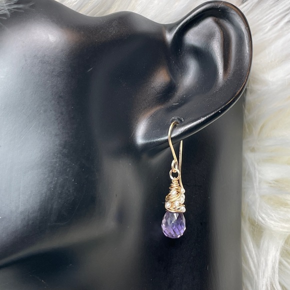 Alexandrite Crystals And Pearls Artisan Earrings 14K Gold Filled - Picture 8 of 16